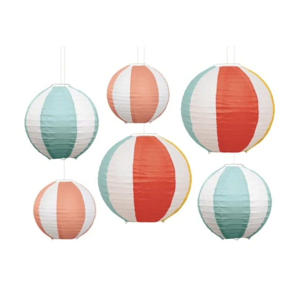 Set Of 6 Beach Ball Decorative Paper Lanterns Pool Party